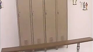 Two teen tarts in schoolgirl uniforms get their freak on in the locker room