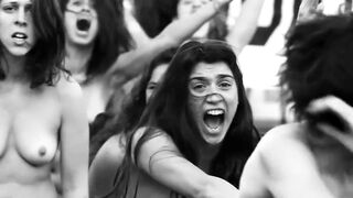 Naked women group shouting at Argentina