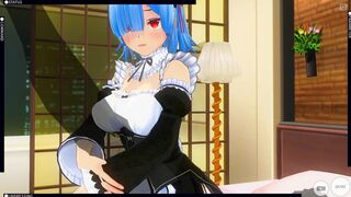 3D MANGA RE ZERO Rem pounces on a big dong