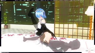 3D MANGA RE ZERO Rem pounces on a big dong