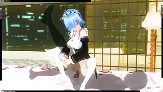 3D MANGA RE ZERO Rem pounces on a big dong