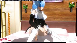 3D MANGA RE ZERO Rem pounces on a big dong