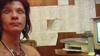 Lustful German redhead masturbating in the office