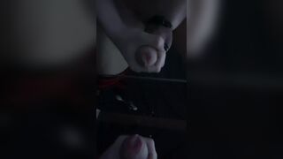 trans beauty cums with a tight schlong ring on