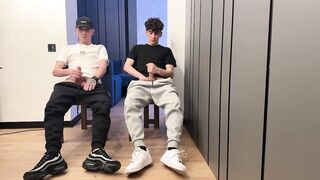 two boyz stroking uncut knob and cum