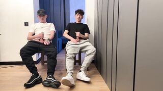two boyz stroking uncut knob and cum