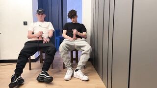 two boyz stroking uncut knob and cum