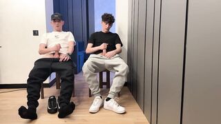 two boyz stroking uncut knob and cum