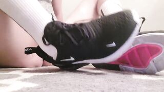 Nike Sneakers Taking Off Feet Play Long Socks