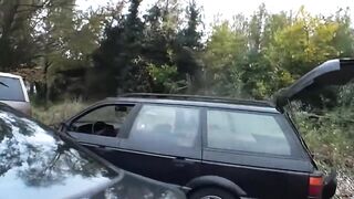 Wild Car Sex with Busty Golden-haired Getting Screwed Outdoor