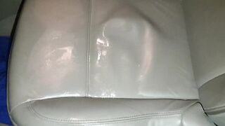 Pissing my PJ shorts and tight panties in the car seat!!