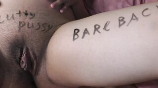 Wife gets covered in indecent body writings before indecent cheating sex!