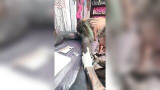 Wild Tattoo Shop Moment - Tattooing While Giving a Head