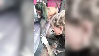 Wild Tattoo Shop Moment - Tattooing While Giving a Head