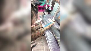 Wild Tattoo Shop Moment - Tattooing While Giving a Head