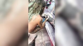 Wild Tattoo Shop Moment - Tattooing While Giving a Head