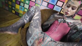Solo Anal Masturbation - Pink Lace Corset and Steel Toy