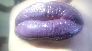 Purple glossy lips! Kissing and duck face fetishes!!