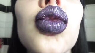 Purple glossy lips! Kissing and duck face fetishes!!
