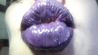 Purple glossy lips! Kissing and duck face fetishes!!
