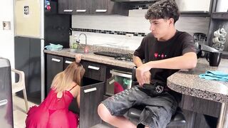 I take advantage of the fact that nobody is home to have indeed priceless sex with my stepmother on the stove.
