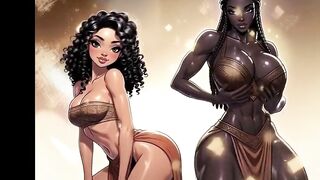 AI Generated - Anime cartoon animated hentai african american black ebony european trans goddess stripper fucks step sister raw