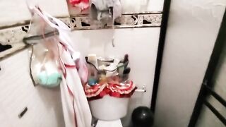 My pregnant ebony latin chick wife taking a shower and loves to be watched