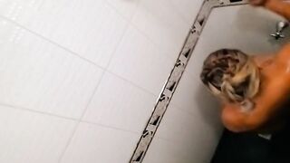 My pregnant ebony latin chick wife taking a shower and loves to be watched
