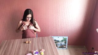 Sexually excited Hottie, 1 Month Without Sex, Masturbates with Plasticine Figures and Cums
