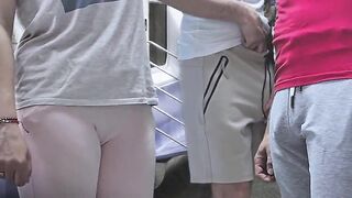 Forbidden Touch on Subway Teach! Perv Stranger's Weenie Gets hard while she accidental touch him. Shameless Stud CUMS Hard using cutie's hand