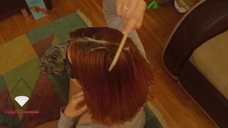 Wife combs sperm into her hair after screwing and tittyjob.