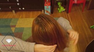 Wife combs sperm into her hair after screwing and tittyjob.