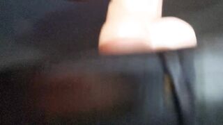 Closeup 14 inch dildo anal pounding with exercise machine