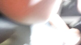 Closeup 14 inch dildo anal pounding with exercise machine