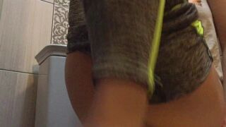 Schoolgirl In Leggings Loves To Cum In The Throne-room When Anyone Can Caught Her At Any Time