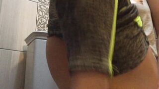 Schoolgirl In Leggings Loves To Cum In The Throne-room When Anyone Can Caught Her At Any Time