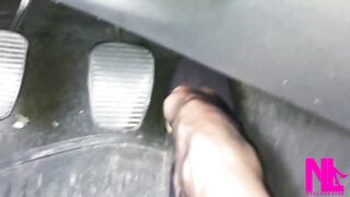 Carnal Driving in Black Suede Pumps with Thin Metal High Heels