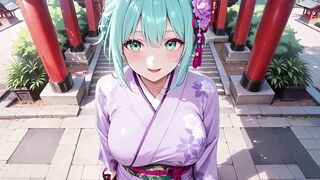 Purple Kimono Goddess! Can't Handle the Wetness Underneath the Red Torii Gate