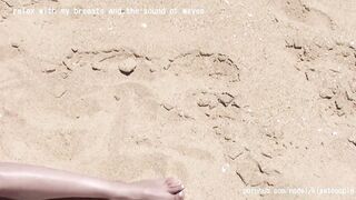 Risky cumshot on breasts on public beach!!