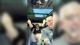 Wife Toys Her Cunt in the Back Seat During the time that Daddy Drives, Road Tour