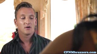 Rich CFNM cougars are fucking their butler and being faciali
