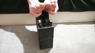 oiling up feet then giving a foot wank to dildo sex toy machine