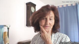 Clothed 70 years old granny rides young wang