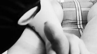 Compliant BBW gives oral to her owner with a petite rod