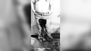 Mature BBW locked in basement pees in her jeans