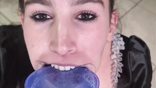 French maid tries to drink her own piss through lip retractor - a matter of joke fail