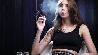 19 Years Old Brunette Is Smokin' 100mm Cork Cigarette