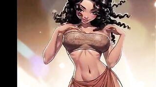 AI Generated - Anime cartoon sexy beautiful animated anime african american black ebony european trans female-dominant stripper fucks step sister raw and cums inside her twat without banging-rubber