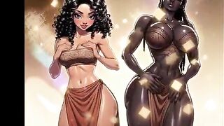 AI Generated - Anime cartoon sexy beautiful animated anime african american black ebony european trans female-dominant stripper fucks step sister raw and cums inside her twat without banging-rubber