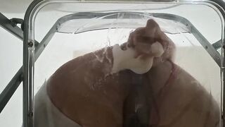 Chubby Ass Trans Gwen Tennyson Facesitting and Anal Drilled with Creampie through Clear Chair for the first Time